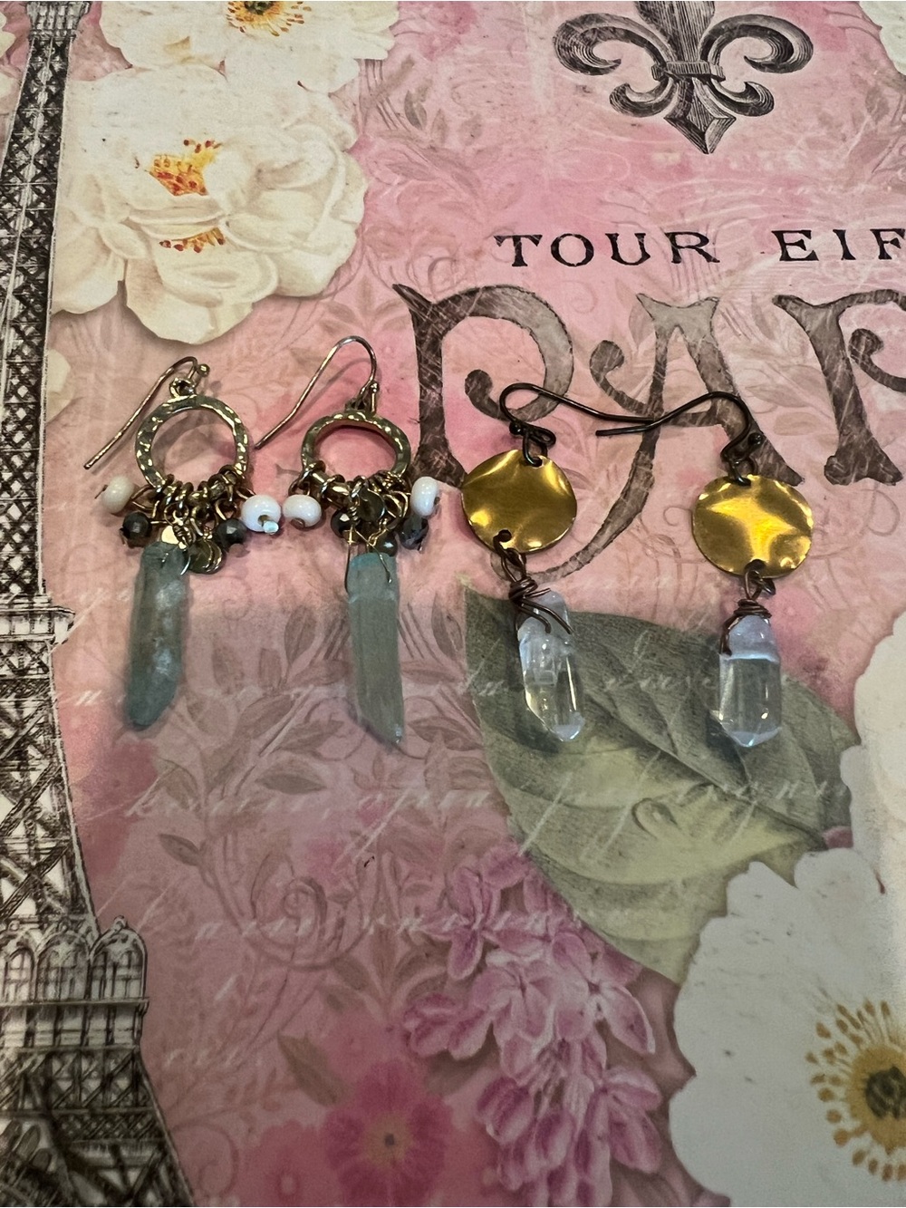 Two pair of natural quartz chrystal earrings